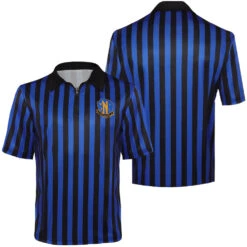 Adulte Wednesday Addams Bleu Manches Courtes Uniform Cosplay Costume