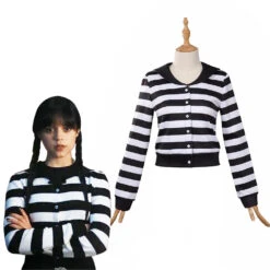 Adulte Wednesday Addams Rayures T-Shirt Cosplay Costume Carnaval