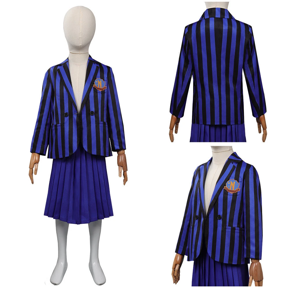 Enfant Wednesday Addams Wednesday Bleu Uniforme Scolaire Ensemble Cosplay Costume 5 Enfant Wednesday Addams Wednesday Bleu Uniforme Scolaire Ensemble Cosplay Costume – Image 3