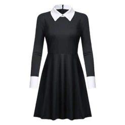 2022 TV Wednesday Addams Manches Longues Noires Robe Cosplay Costume Halloween Carnival -Newcossky 260117 1