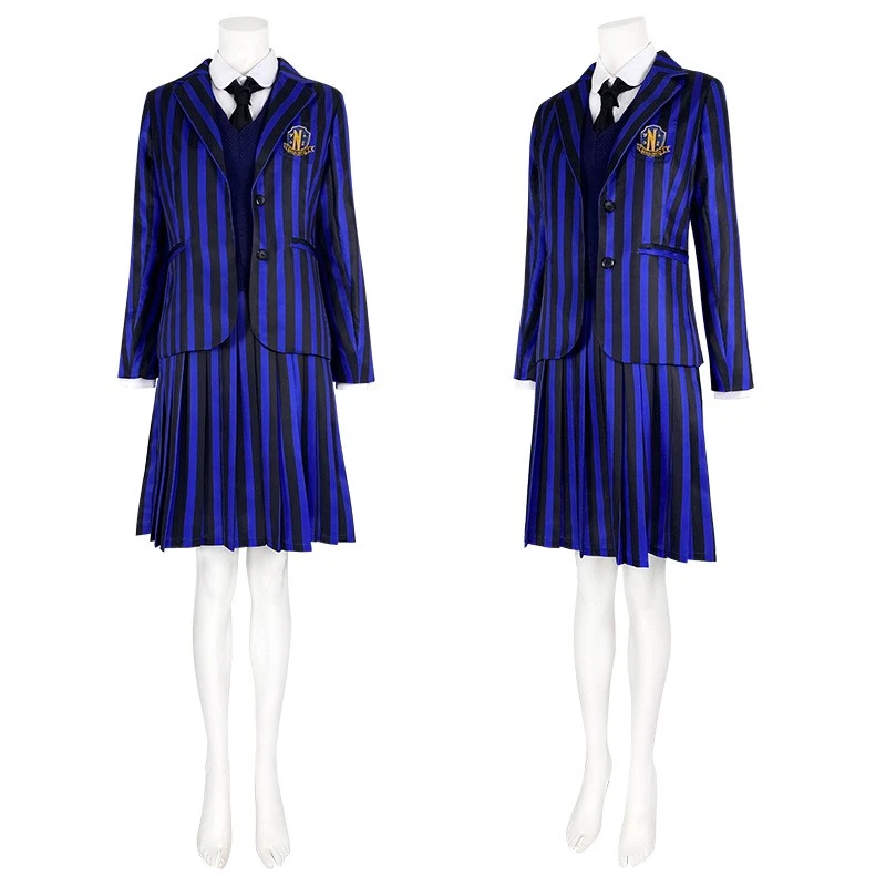 TV Adulte Wednesday Addams Mercredi Femme Tenue Scolaire Bleu Cosplay Costume 5 TV Adulte Wednesday Addams Mercredi Femme Tenue Scolaire Bleu Cosplay Costume – Image 3